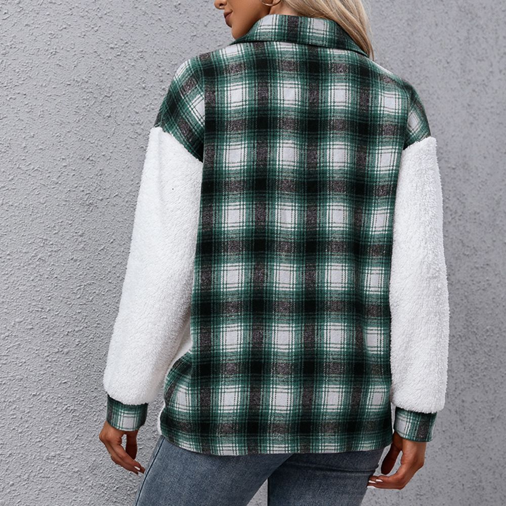 Title 4, Long-sleeved Plaid Stitching Loose Casual Shirt