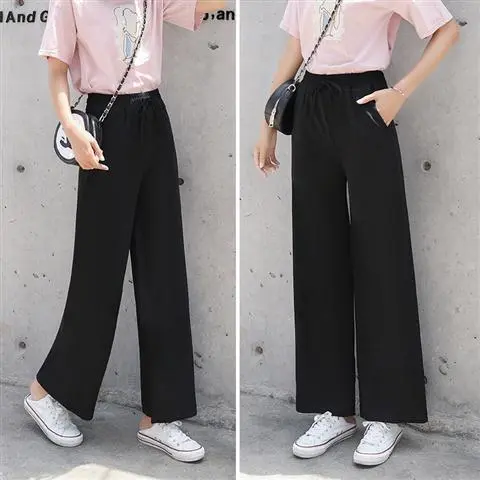Slacks Knit Thin Pants For Women High Waist Black - Shop at LoveMi