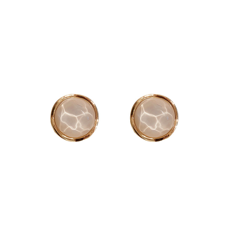 925 Silver Needle Round Opal Stud Earrings Korean Retro