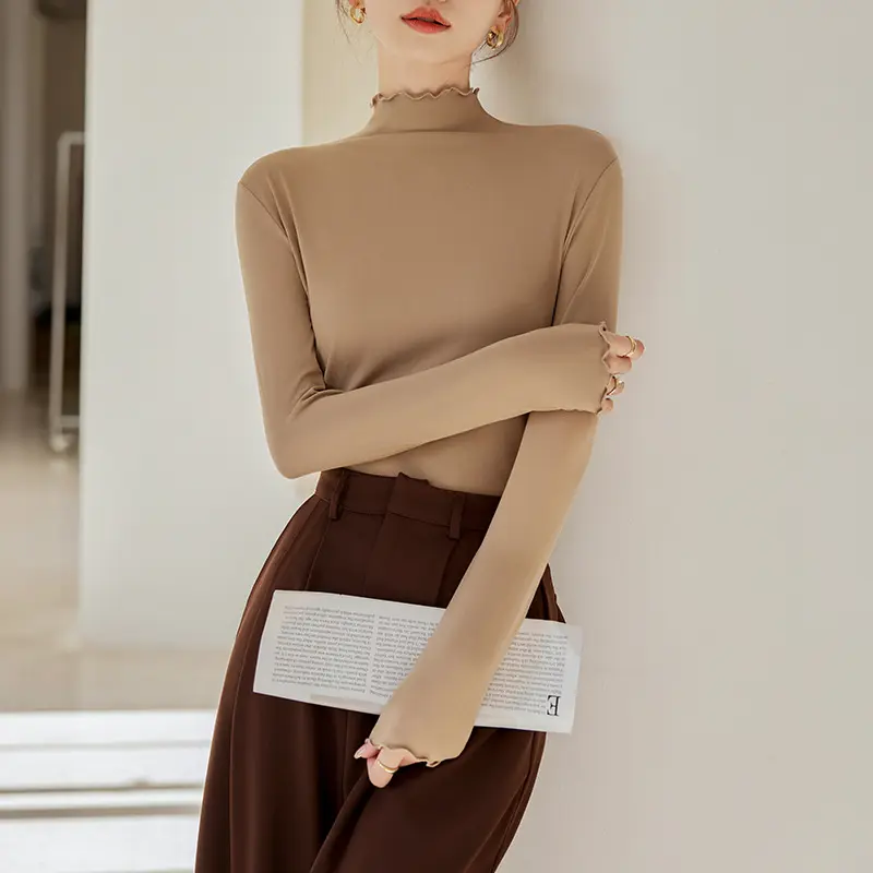 New Fall Winter Ruffled Hem Base Shirt