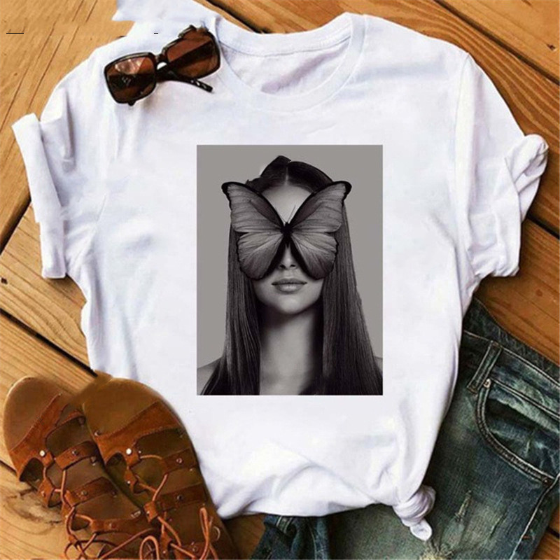 Title 4, Loose Round Neck White Ladies Casual T Shirt Wi...