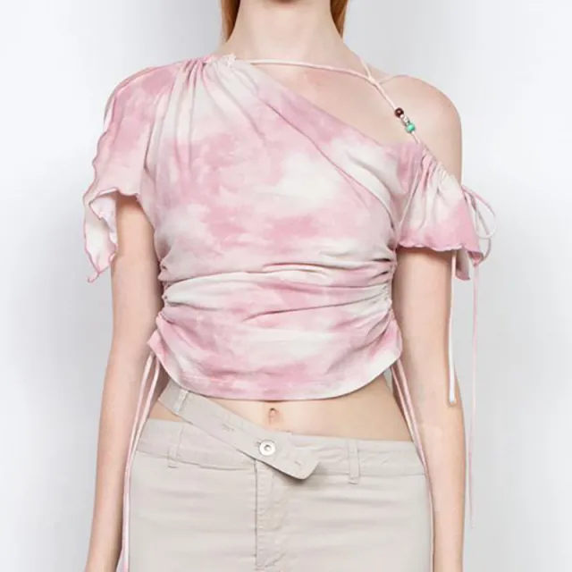 New Women's Drawstring Strappy Cropped Top Pink - Shop at LoveMi