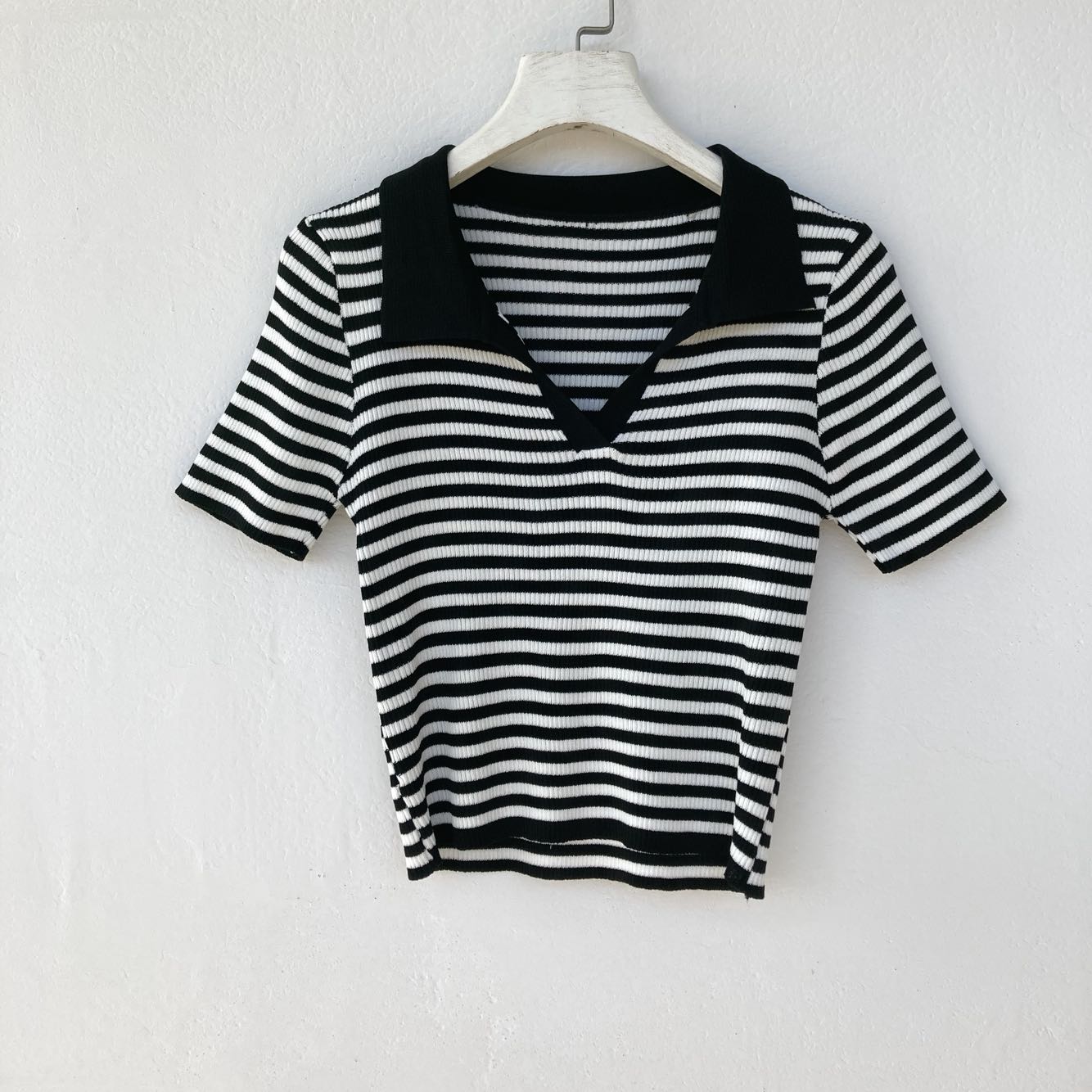 Title 2, Striped Lapel Beaded Cool Summer Short Sleeved ...