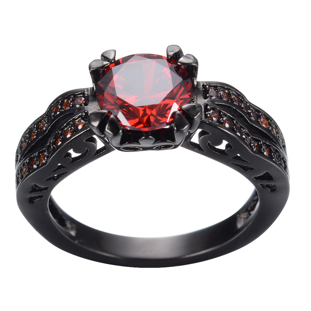 Title 5, Retro Black Gold Pomegranate Red Diamond Ring F...