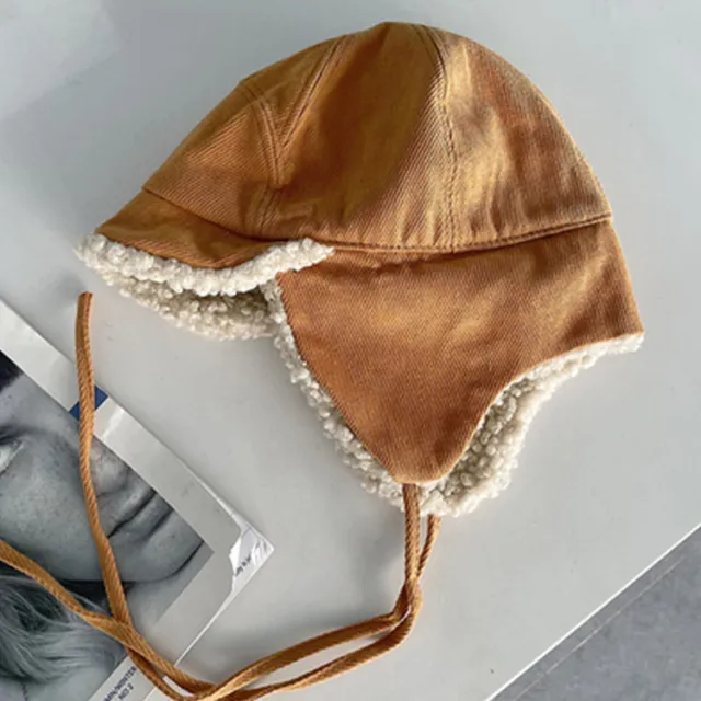 Corduroy Ear Protection Flying Female Lamb Hair Khaki - Shop at LoveMi