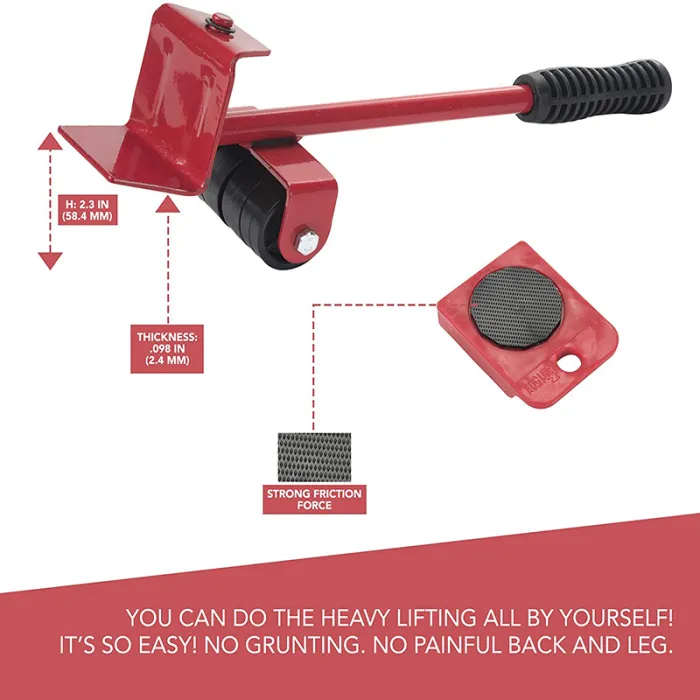 Furniture Lifter and Mover Set, Pry Bar with 4 Sliders for Heavy Furniture and Appliances - detail photo 4