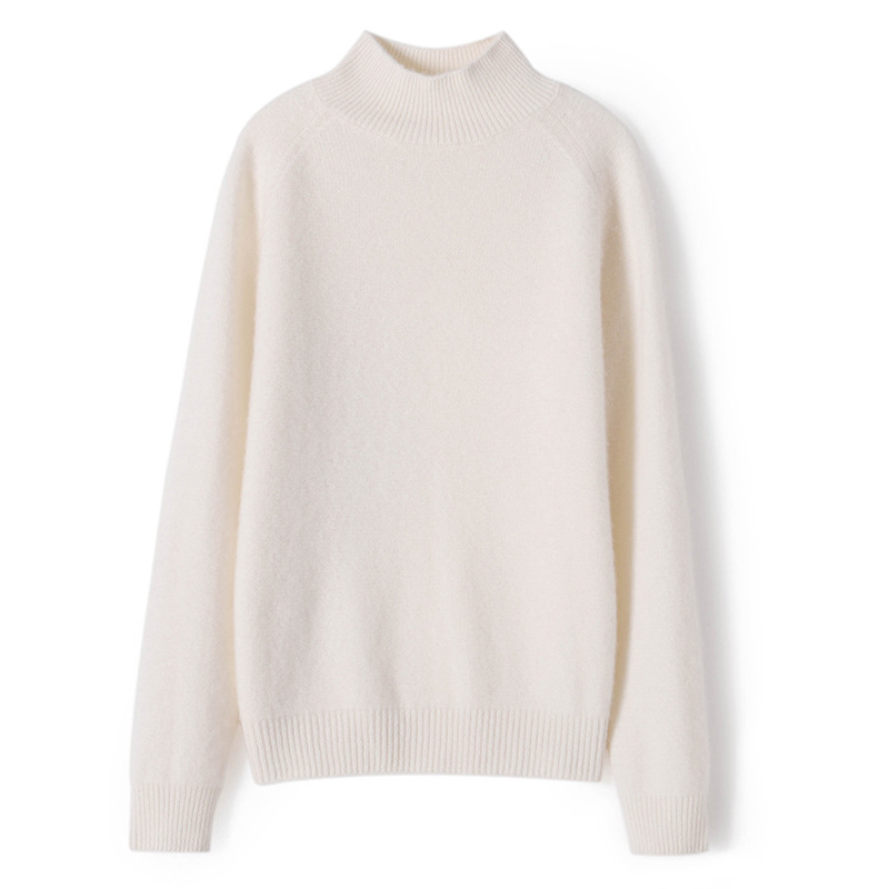 Gentle Style Cashmere Half High Neck Pullover Short Loose Solid Color Cashmere Base Sweater