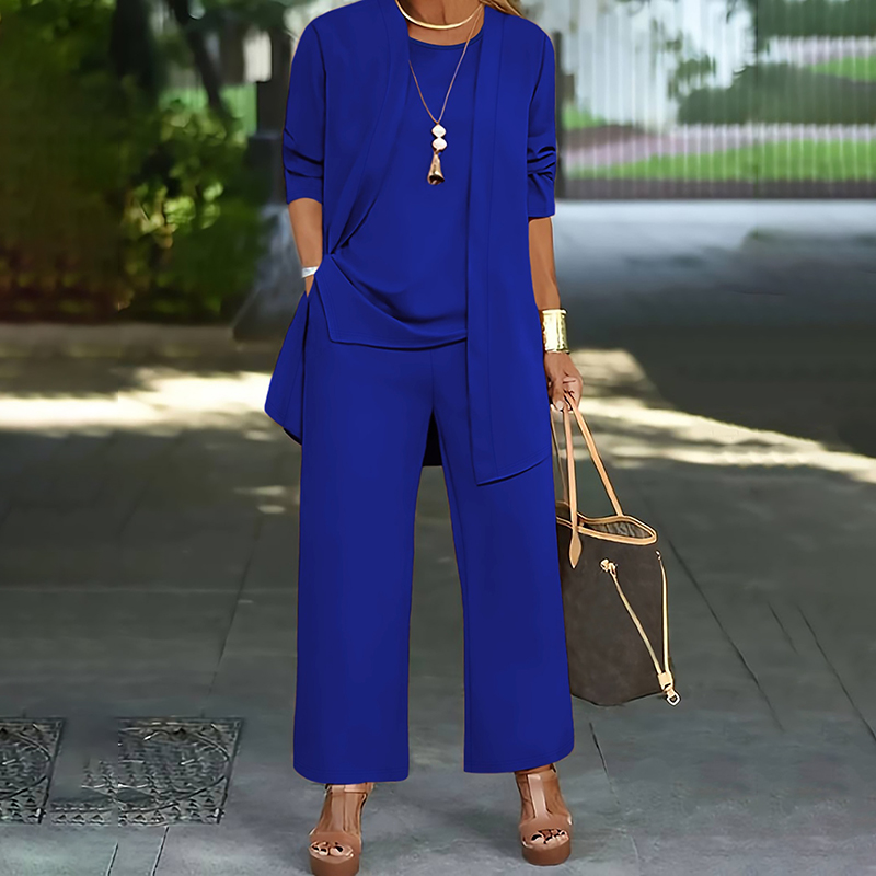 Women's Plus Size Casual 3-Piece Set Open Front Cardigan Sleeveless Vest Pants Solid Color Lounge Set - Image 7