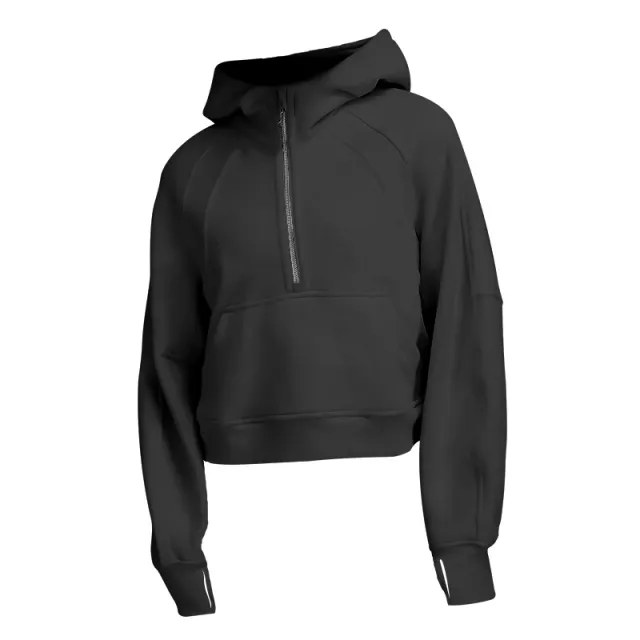 New Women's Sports Fitness Half Zip Hoodie Fleece Black - Shop at LoveMi