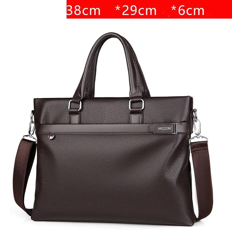 Large Capacity Business Handbag Men's Soft Leather Briefcase - Brown