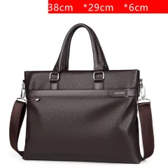 Large Capacity Business Handbag Men's Soft Leather Briefcase - Brown - View 1