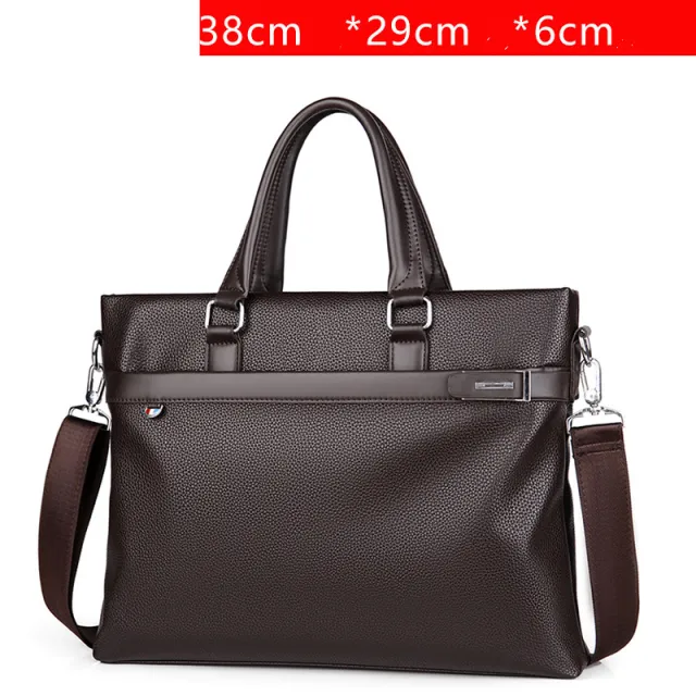 Large Capacity Business Handbag Men's Soft Leather Briefcase Brown - Shop at LoveMi