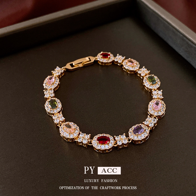 18K Gold Plated Oval CZ Buckle Bangle Ins Style Luxury Bracelet Dainty Vintage Wrist Jewelry For Women