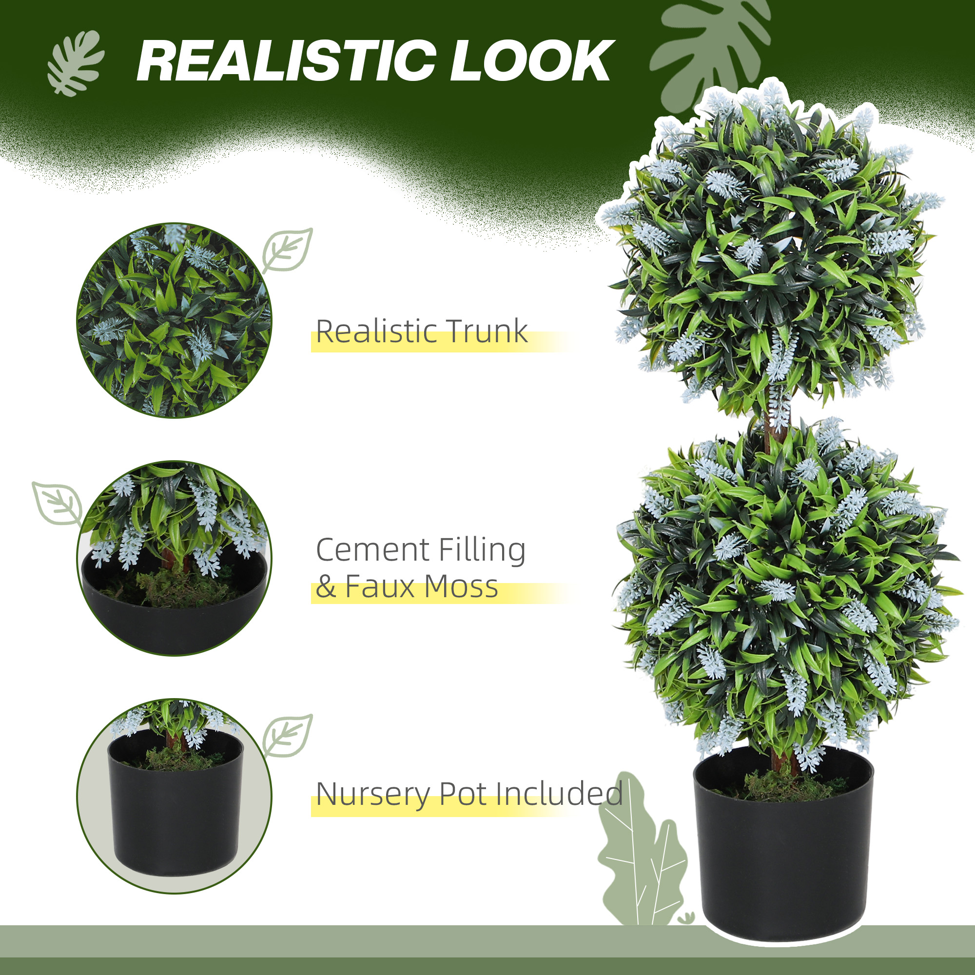 Two-piece Decorative Artificial Plant Ball Tree, With Lavender Potted Plants — image 8