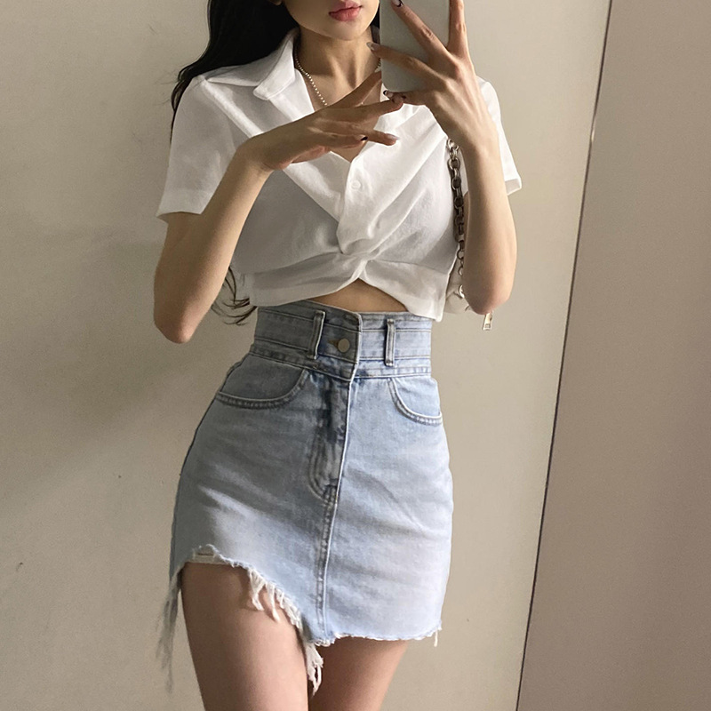 Women's Design Twist Solid Color Short Sleeve T-Shirt