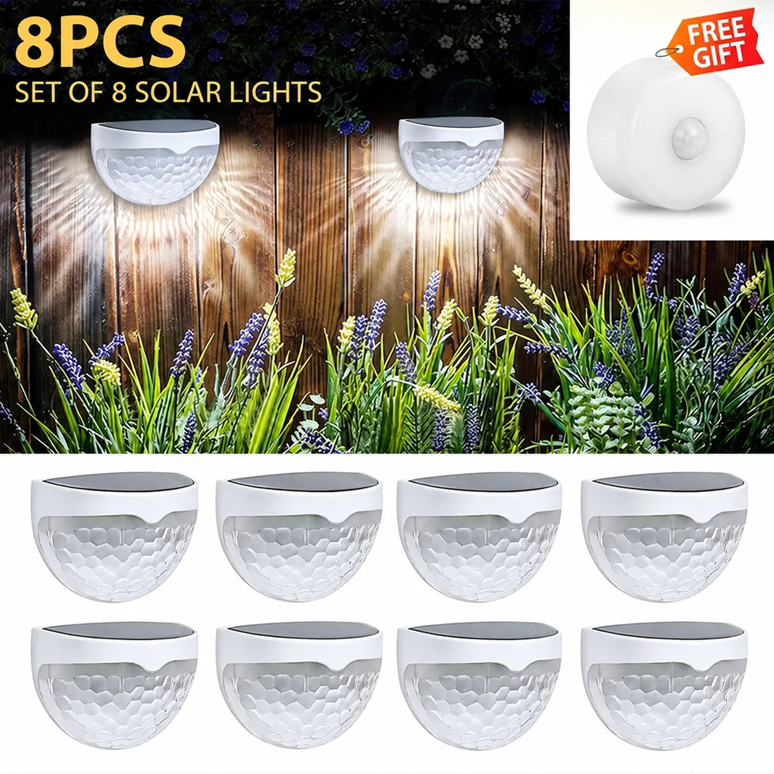 8PCS Super Bright Solar Powered Door Fence Wall Lights LED Outdoor Garden Lamp — image 6