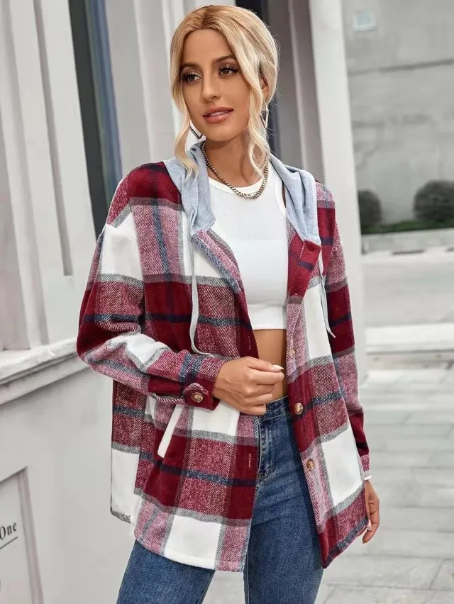 Women Cardigan Women's Plaid Woolen Coat Red - Shop at LoveMi