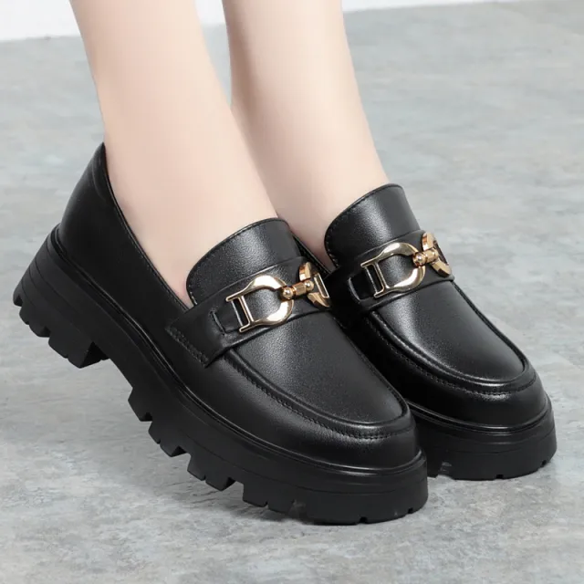 Horsebit Decor Platform Slip On Loafers Black - Shop at LoveMi