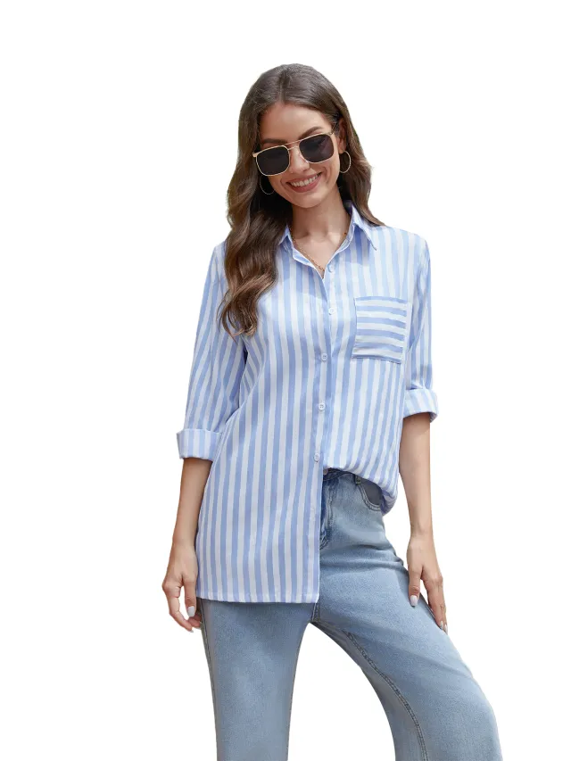 Women's Cardigan Striped Top Blue - Shop at LoveMi