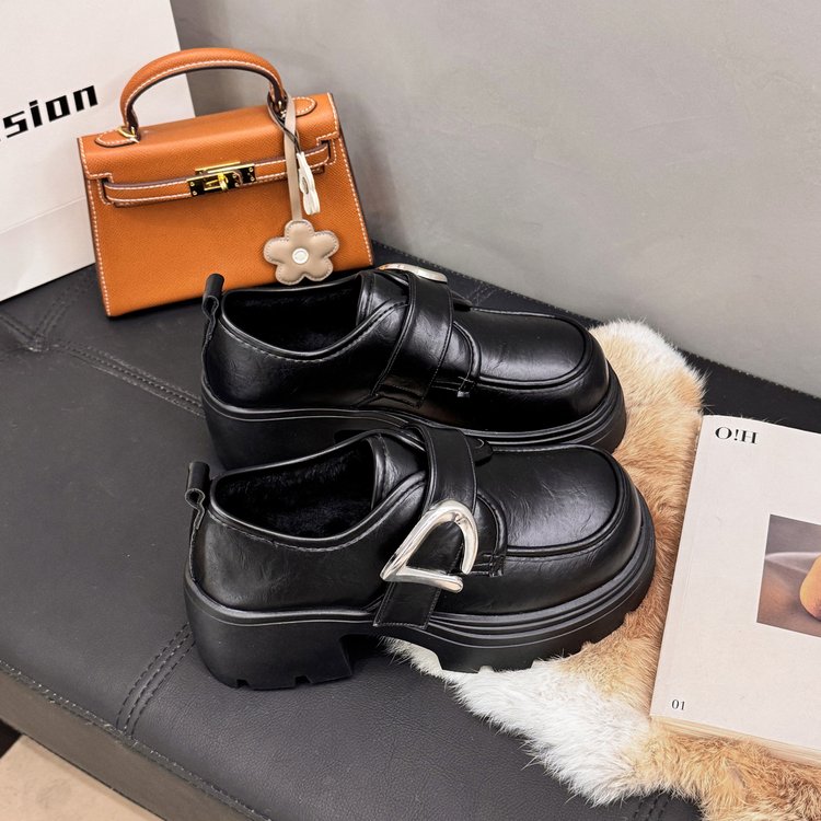 Women's Platform Loafers, 2026 Spring New British Style Versatile Retro Heightening Casual Black Leather Shoes