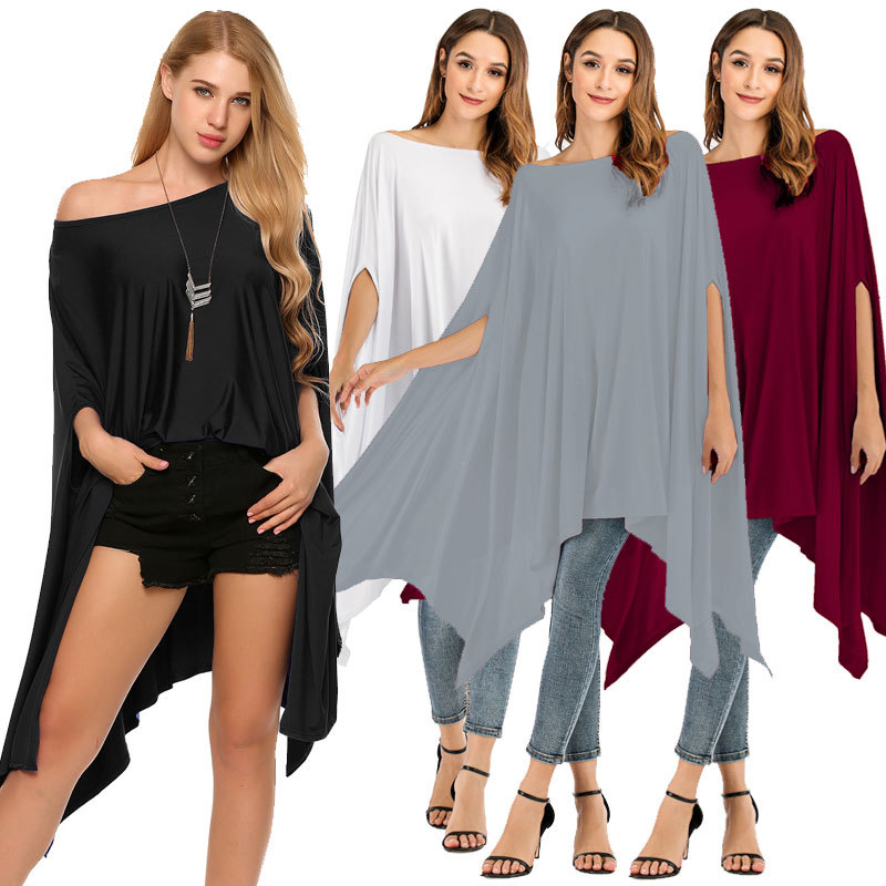 Women's Round Neck Solid Color Bat Sleeve Bottoming Shirt