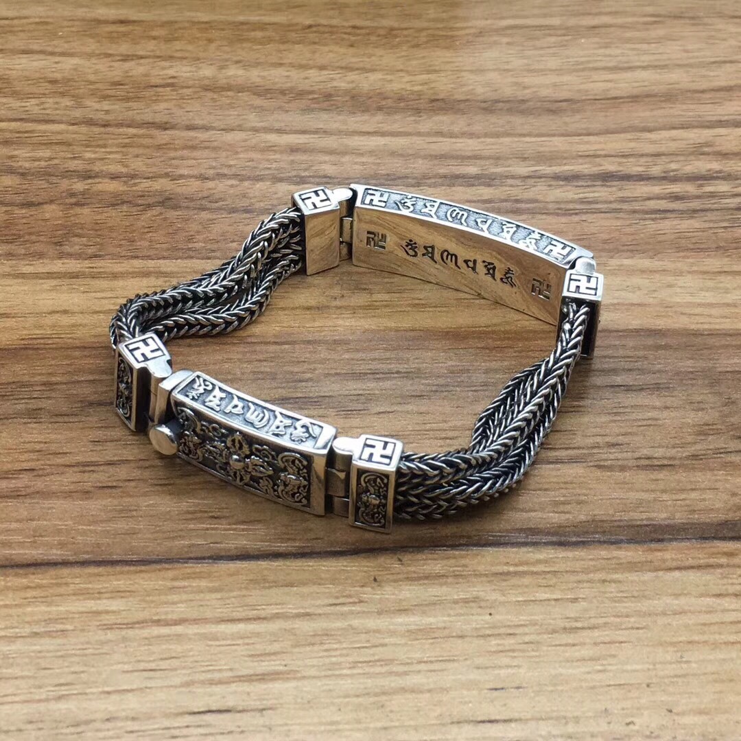 S925 Sterling Silver Men's Vintage Bracelet Six Words Mantra