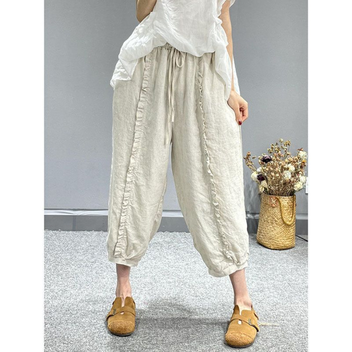 Title 6, Womens Washed Cotton And Linen Wooden Waist Sl...