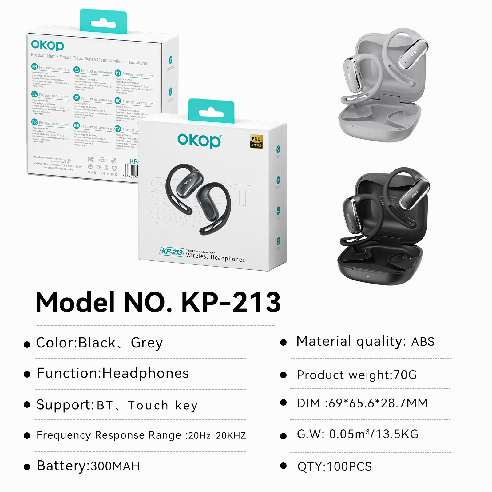 KP-213 Open-Ear Bluetooth Headphones OWS Smart Noise Cancellation Multi-Point Connection 1-to-2 Low Latency High Audio Quality Hot-Selling Gaming Headset In Stock 3