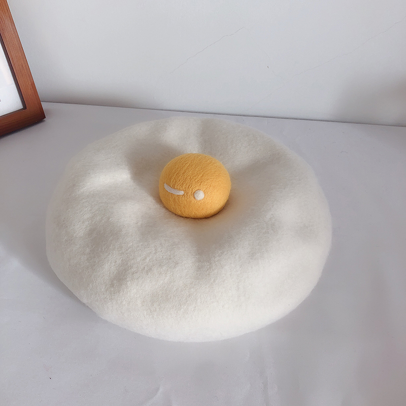 Thin Breathable Cute Poached Egg Beret Autumn Winter Wool - Shop at LoveMi