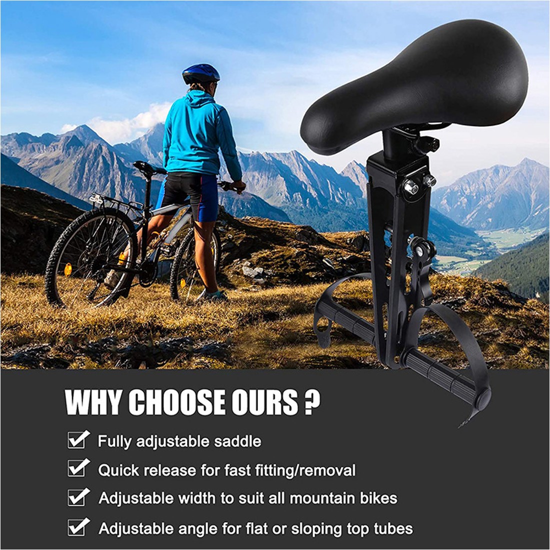 Kids Bike Seat Front Mounted Seats Detachable Mountain Bike Kid Seat  Armrest 7