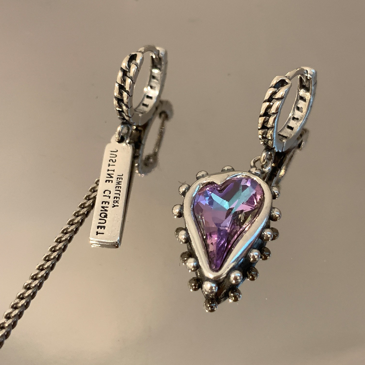 Korean Version Of S925 Silver Asymmetric AB Earrings Female