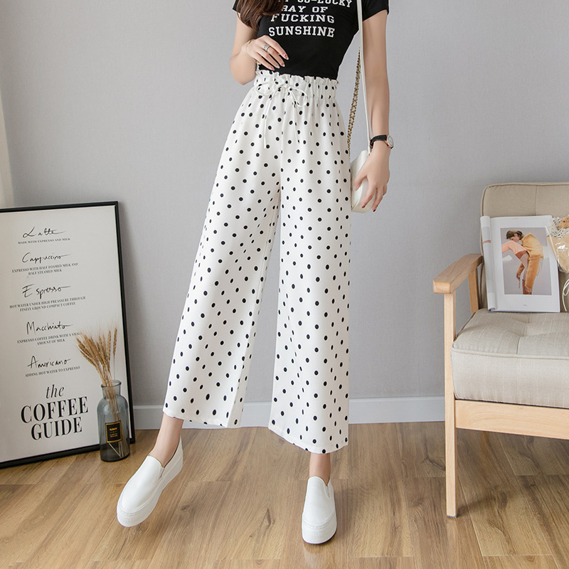 Wide-leg Pants Women's Plaid Polka-dot Nine-point High-waisted Straight Slim Loose Thin Casual Pants
