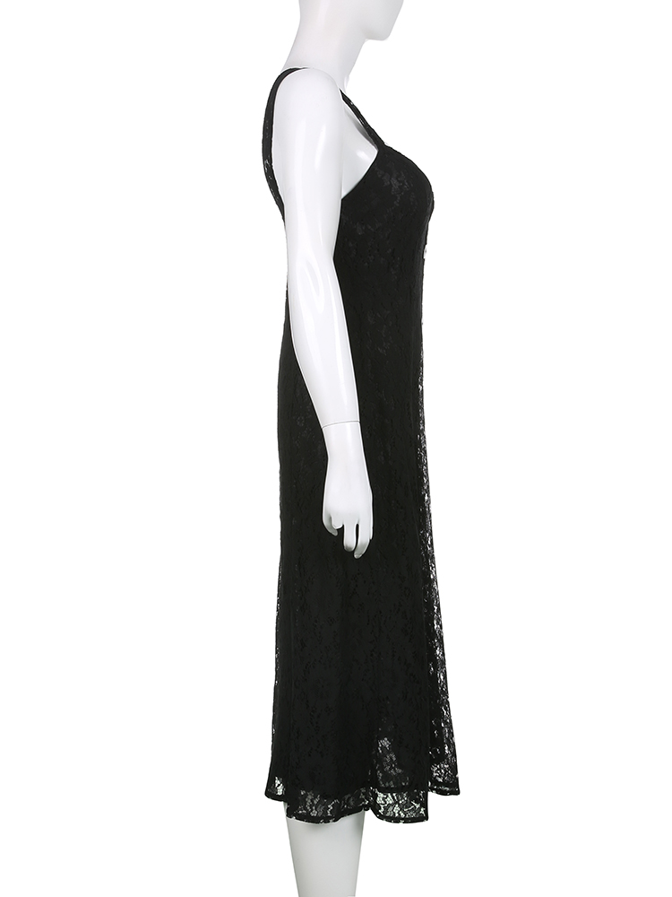 Solid Color Buckle Waist Slimming A-shaped Sling Dress