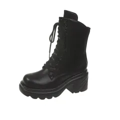 High-heeled Thick-heeled Short Motorcycle Fashion Women's Boots - Black - View 1