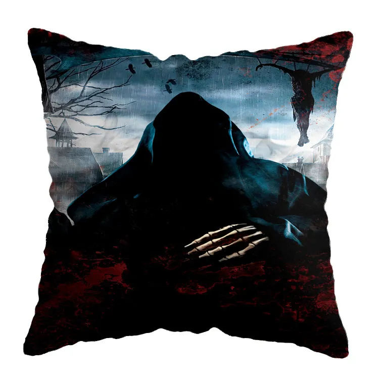 Linen Skull Halloween Pillow Cover – image 2