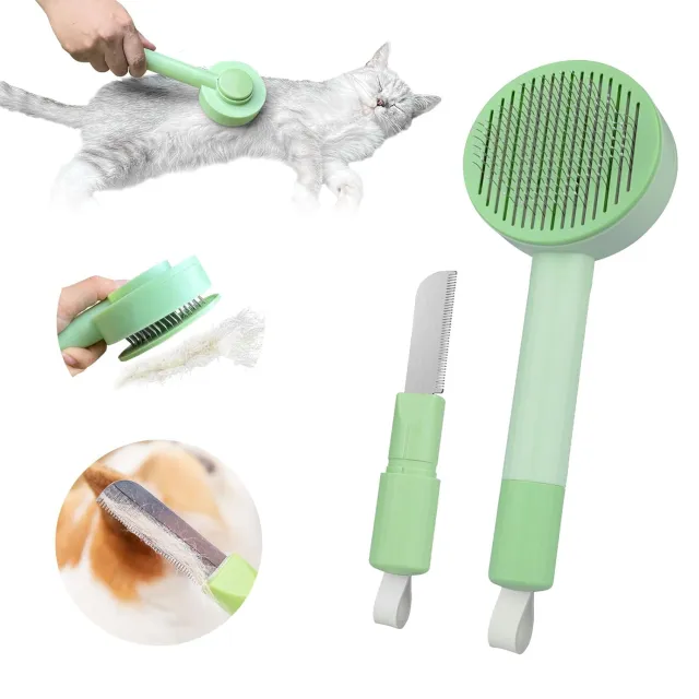 2 in 1 Grooming Brush Hair Remover Brush And Deshedding Brush For Indoor Long Haired Cats And Shedding Cats And Dogs Quick To Clean And Washable Ea... Green - Shop at LoveMi