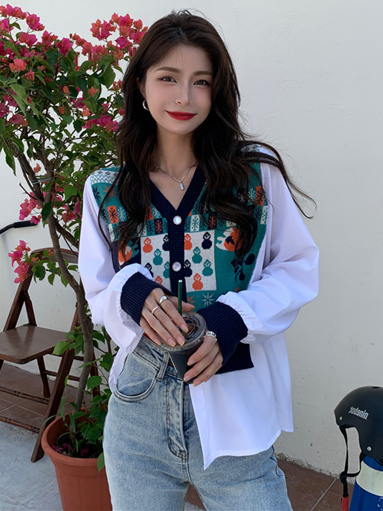 Student Loose Long Sleeved Button Knit Sweater Women