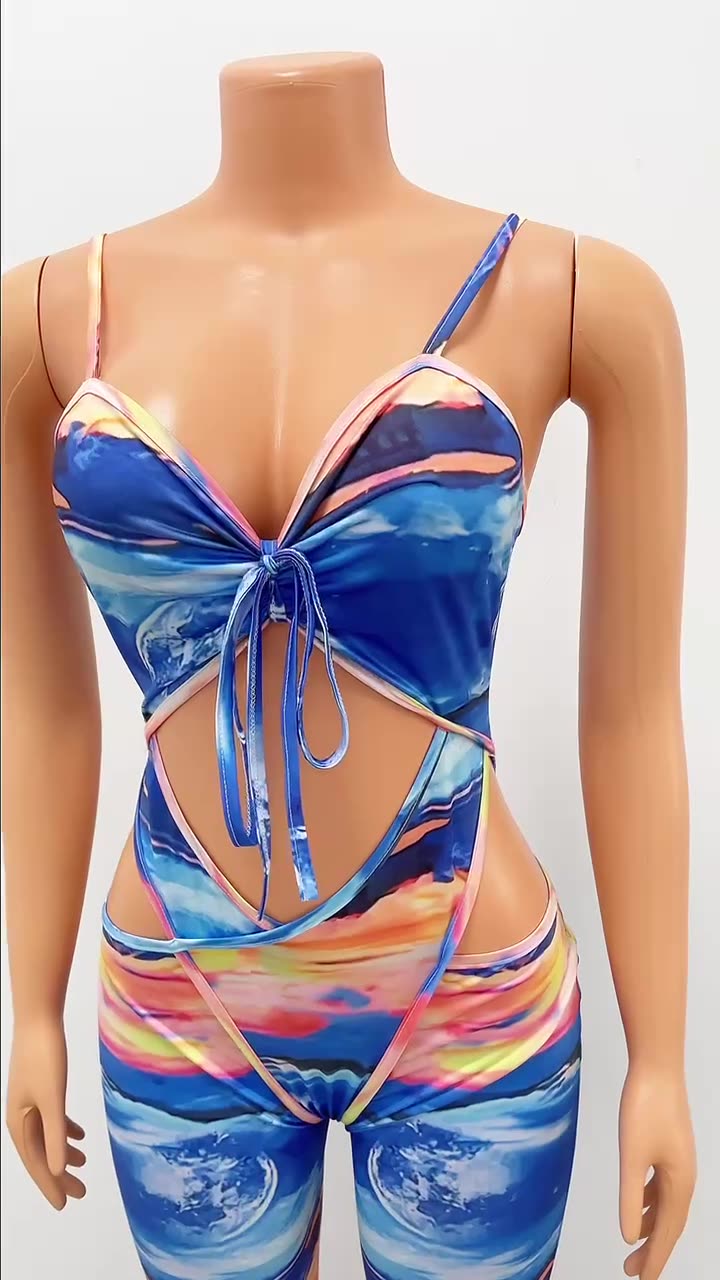 Women’s Fashion Milk Silk Print Cutout Jumpsuit
