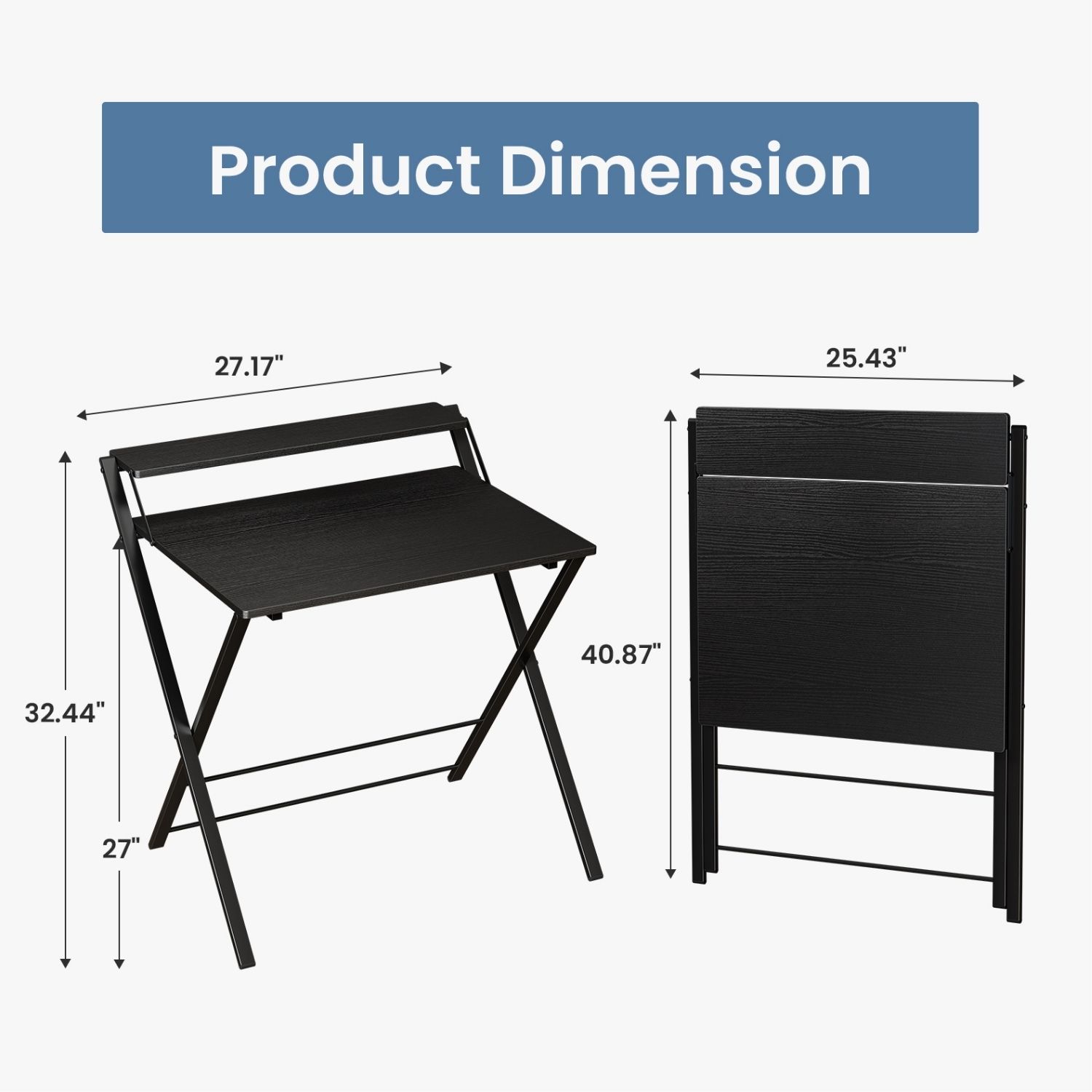Small Folding Desk With Shelf, No Assembly Compact Computer Table, For Narrow... 3