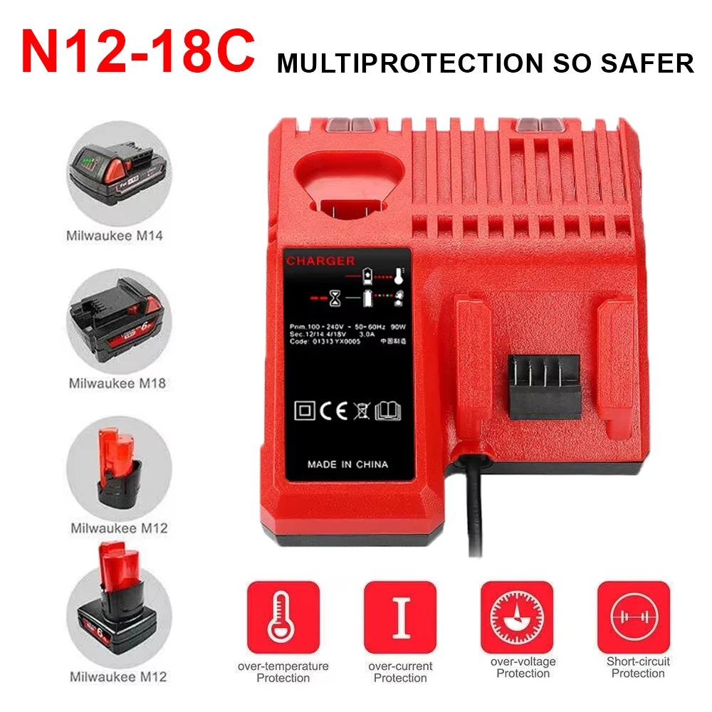 Replacement Li-ion Battery Charger Multi Voltage Charger For Milwaukee M18 14.4V-18V 48-11-1850 48-11-1840 48-11-1828 48-11-1815