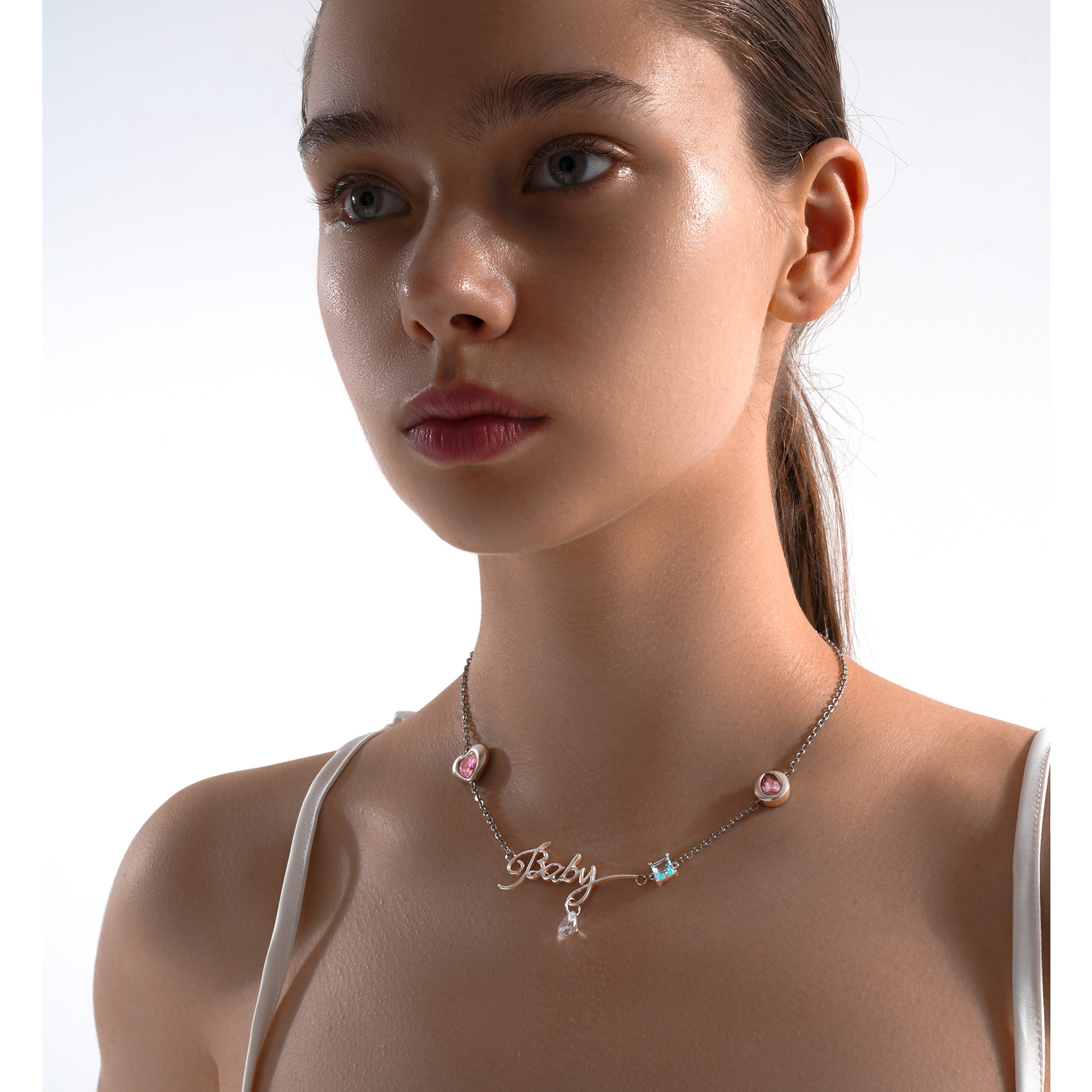Blue Purple Zircon Inlaid Love Clavicle Necklace