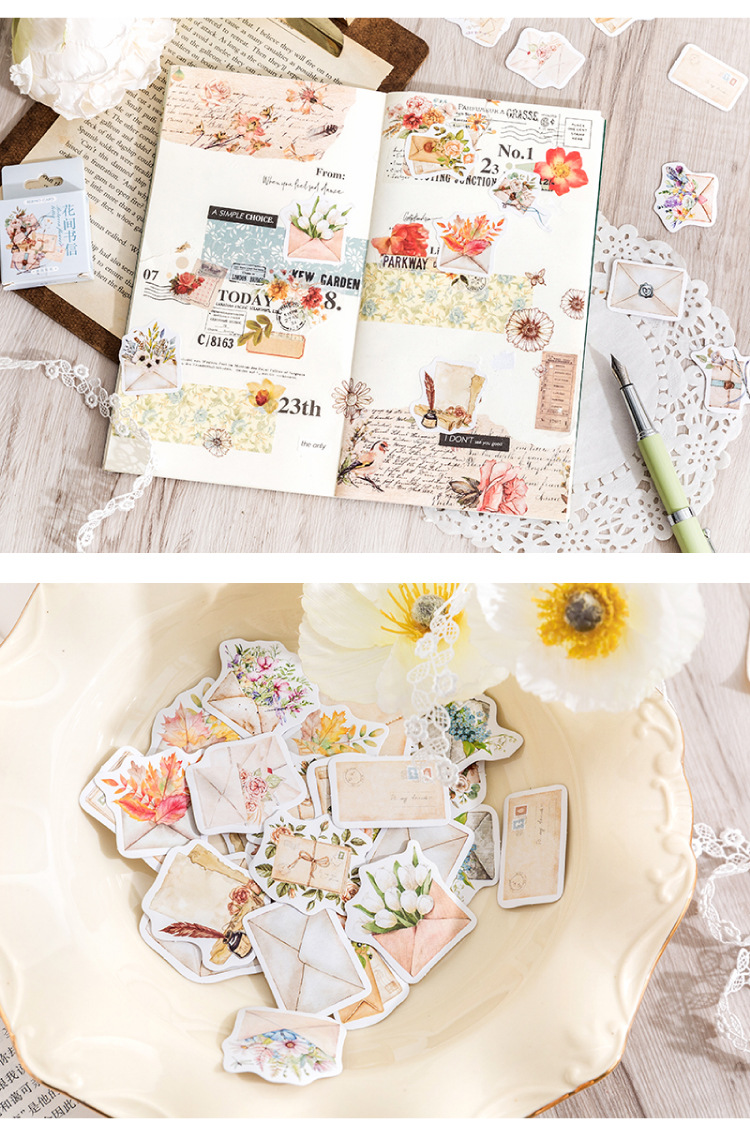 Title 4, Retro Flower Journal Decoration Sticker 46 Pieces