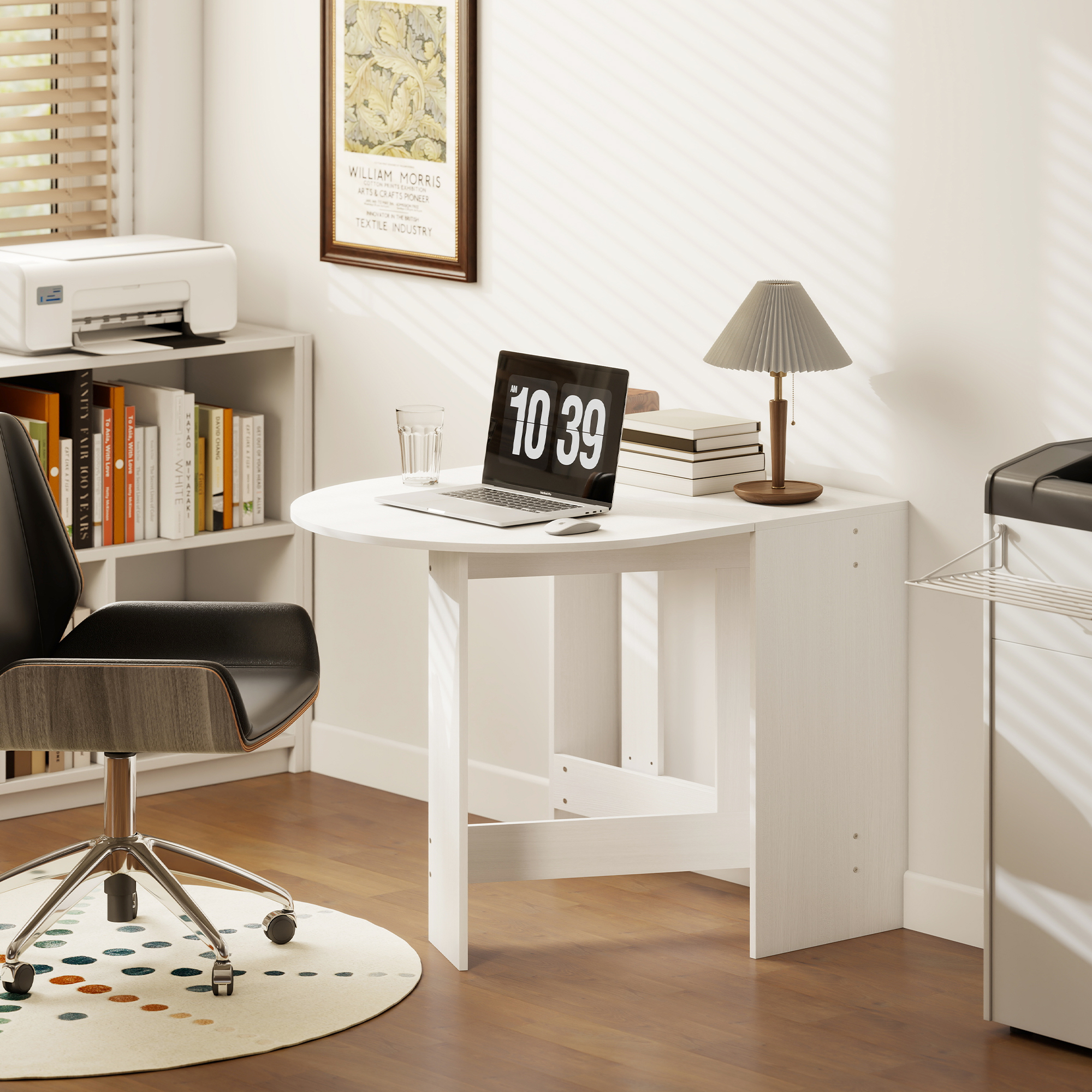 Folding Dining Table, Small-sized Oval Tabletop, White Wax Wood Grain — image 4