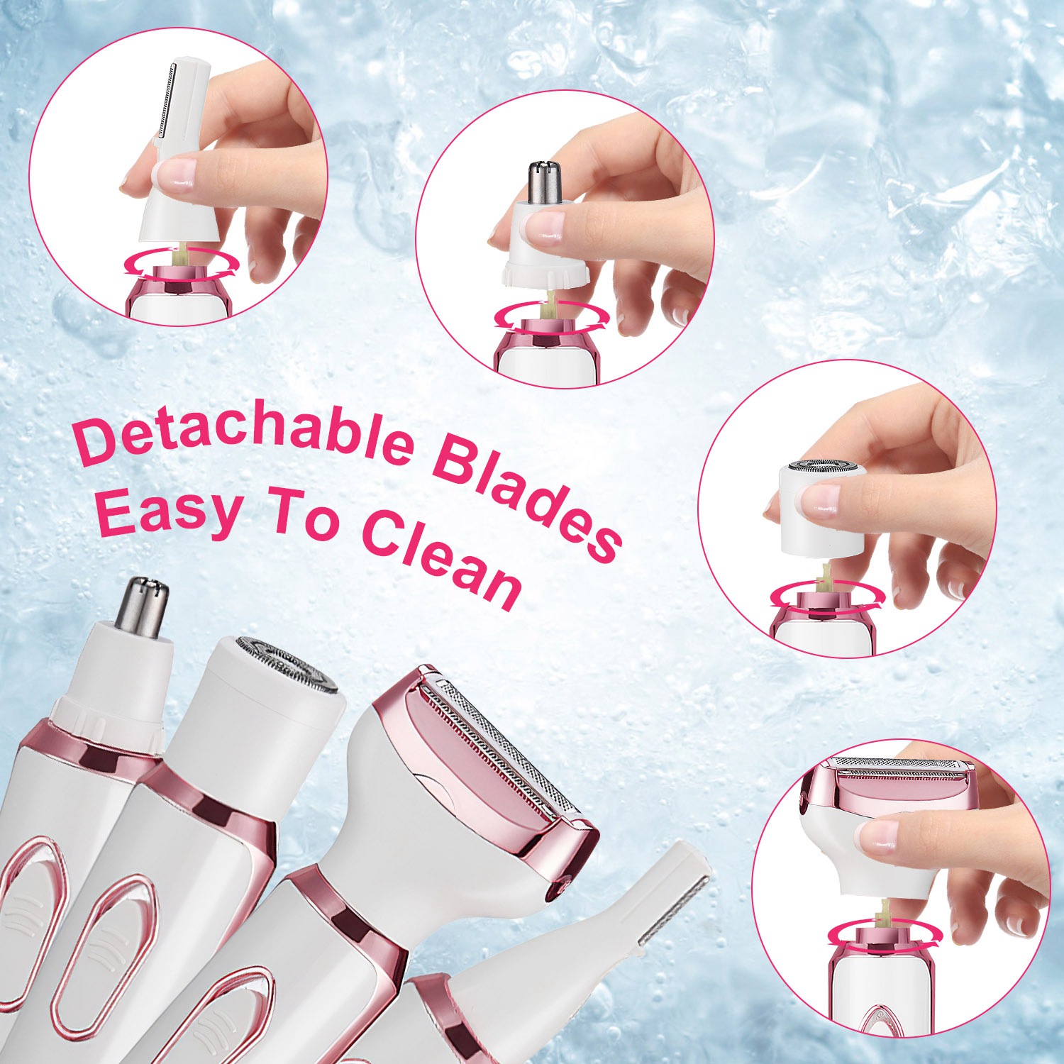 1Pc 4 In 1 Electric Razor For Women Summer Bikini Shaver Painless Grooming Kit Rechargeable Eyebrow Nose Hair Pubic Hair Bikini Trimmer Face Shaver — foto 11