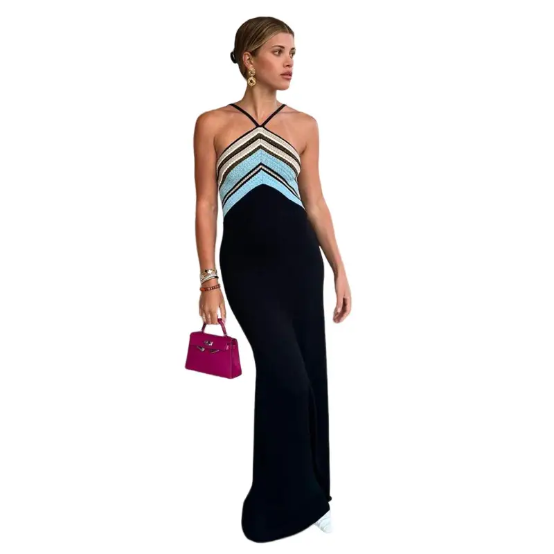 Women's Fashion Suspenders Striped Contrast Color Slim Fit Sheath Dress