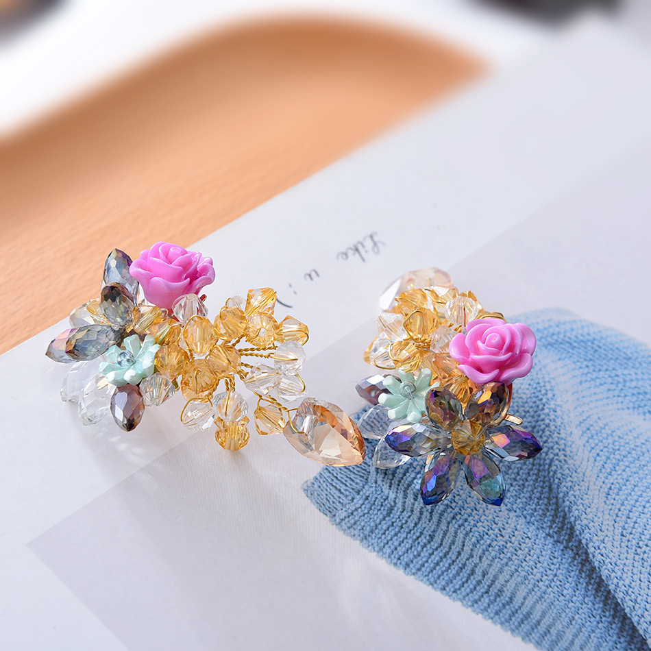 Dongdaemun Fantasy Super Fairy Crystal Stud Earrings Handmade Exquisite Color Girl  Earrings Female