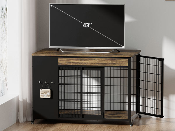 42-Inch Double Wide Wooden Double-Door Dog Crate Side Table Combo - Heavy-Duty DIY Assembly, Chew-Resistant Construction, Indoor Living Room Functional Home Decor Furniture For Large Breeds