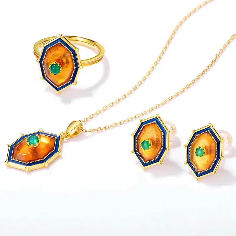 Natural Amber Ring Ethnic Style Sterling Silver