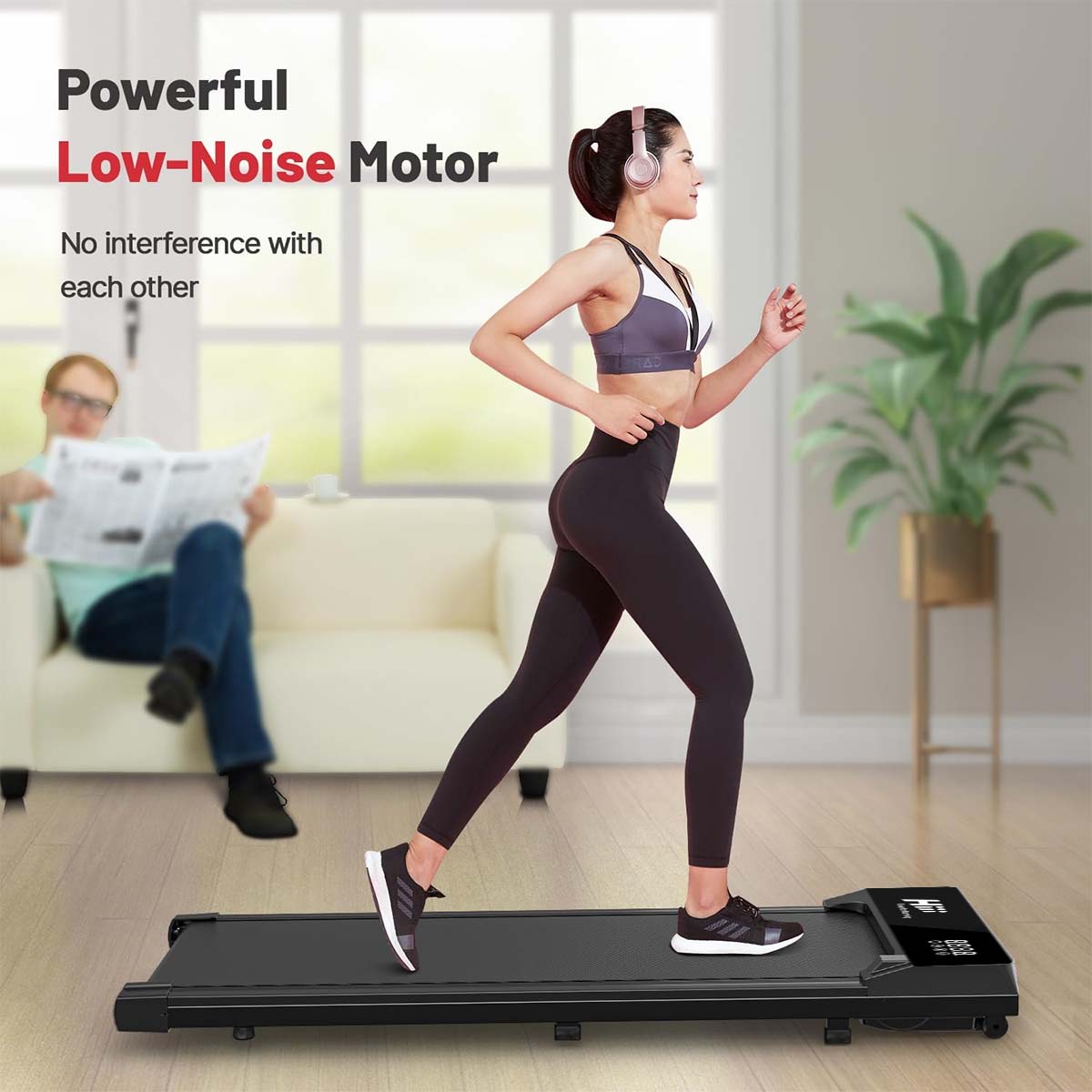 Compact Under Desk Walking Treadmill. Powerful Silent Motor:Hiii treadmills adopt self-developed 2.5HP motor, stand out among the walking pad treadmill 300 lb capacity. No noise disturbance worry, quiet motor controls noise level below 45DB. The speed ran