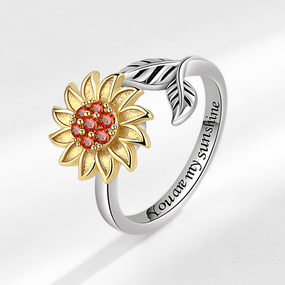 Title 3, Fashion Adjustable Sunflower Rotating Ring Redu...